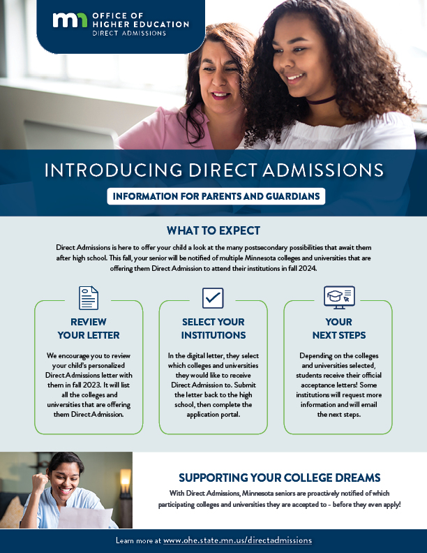 Introducing Direct Admissions flyer for high school juniors' parents